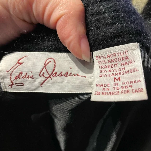 Vintage Eddie Dassin Angora Lambs Wool Rabbit Hair Bead Embellished Oversized